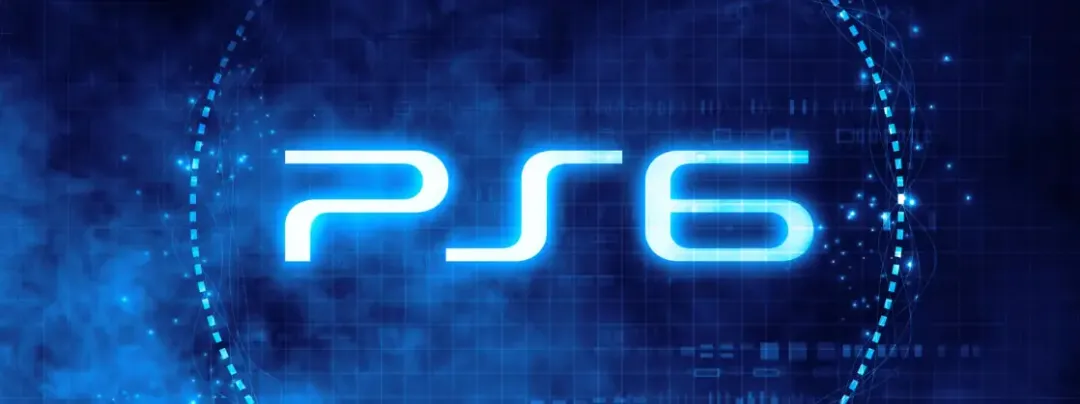 A glowing neon "PS6" logo over a blue circuit-board and DNA-helix patterned tech background